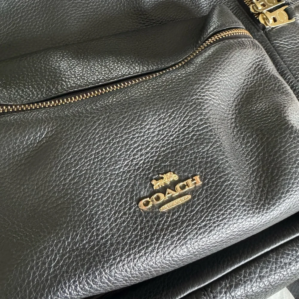 Coach Black Leather Backpack with Gold Accents - Picture 2 of 9